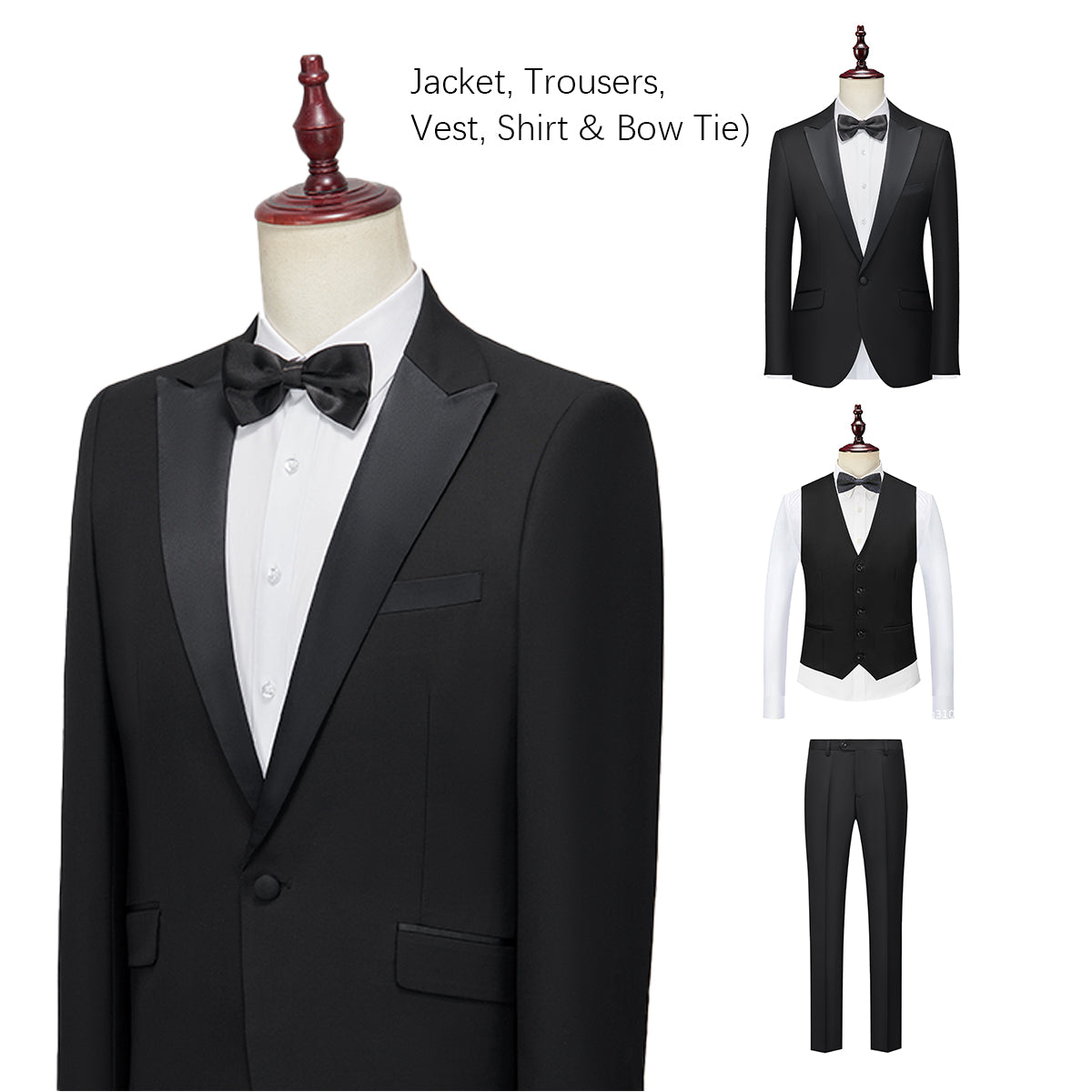 Suit Vibe Men's Slim Fit Tuxedo - Elegant Satin Peak Lapel 2-Piece Suit for Wedding & Prom