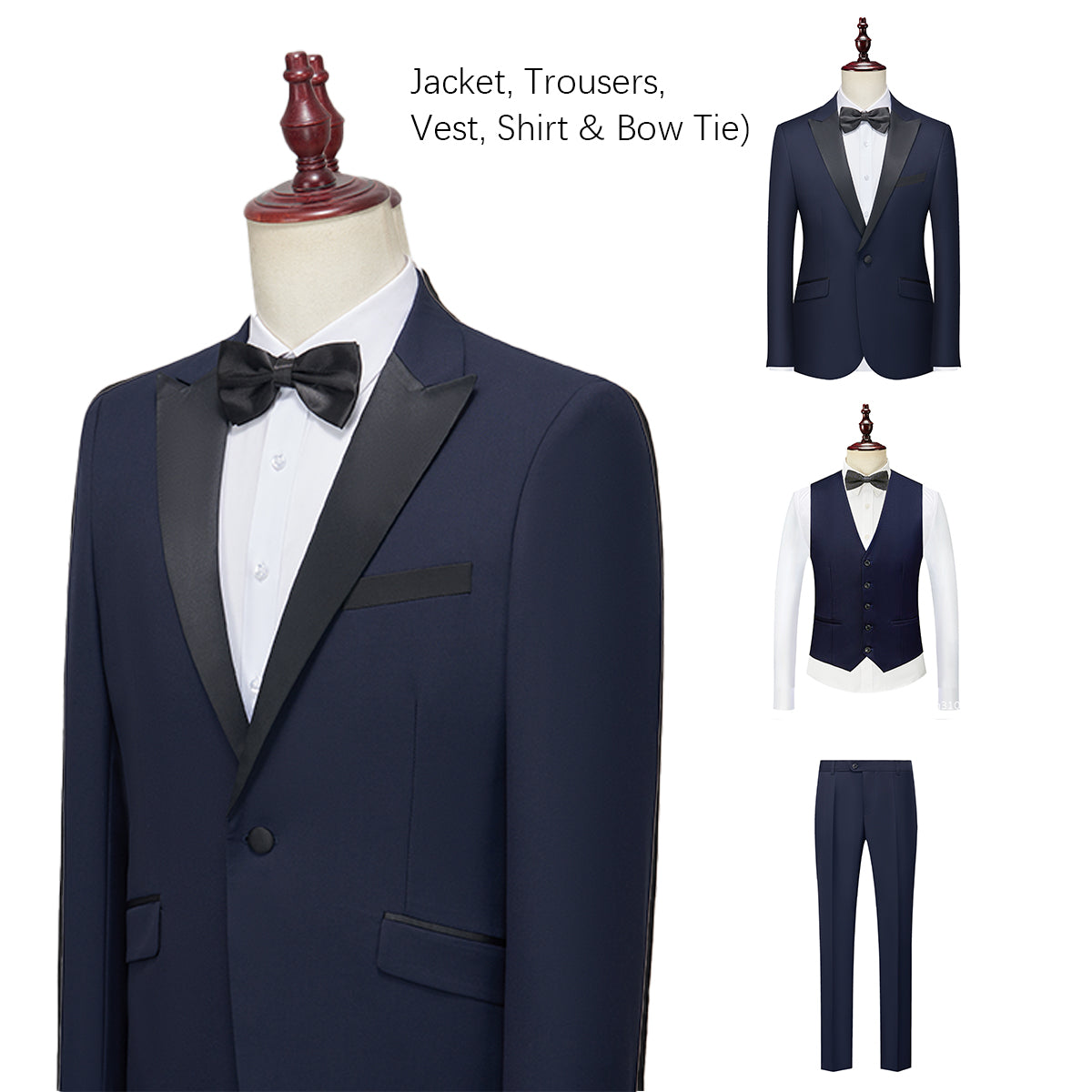 Suit Vibe Men's Slim Fit Tuxedo - Elegant Satin Peak Lapel 2-Piece Suit for Wedding & Prom