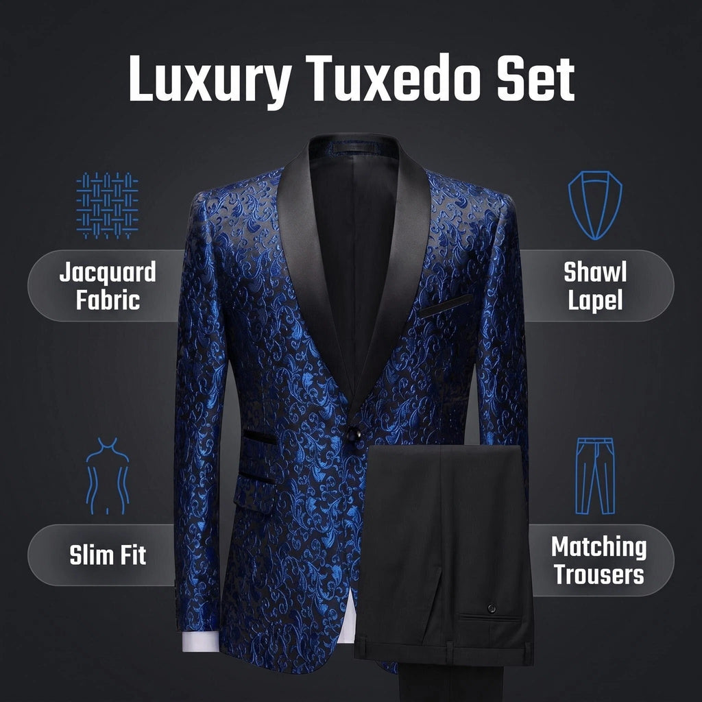 Men's Luxury Paisley Jacquard Tuxedo Suit - Slim Fit Shawl Lapel Floral Blazer & Pants Set for Wedding, Prom, Gala