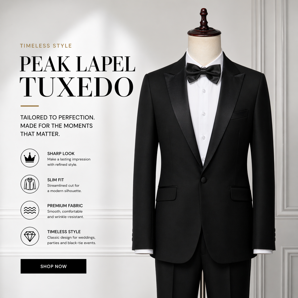 Suit Vibe - Modern Peak Lapel Slim Fit Suit | Professional Business & Wedding 2/4-Piece Set
