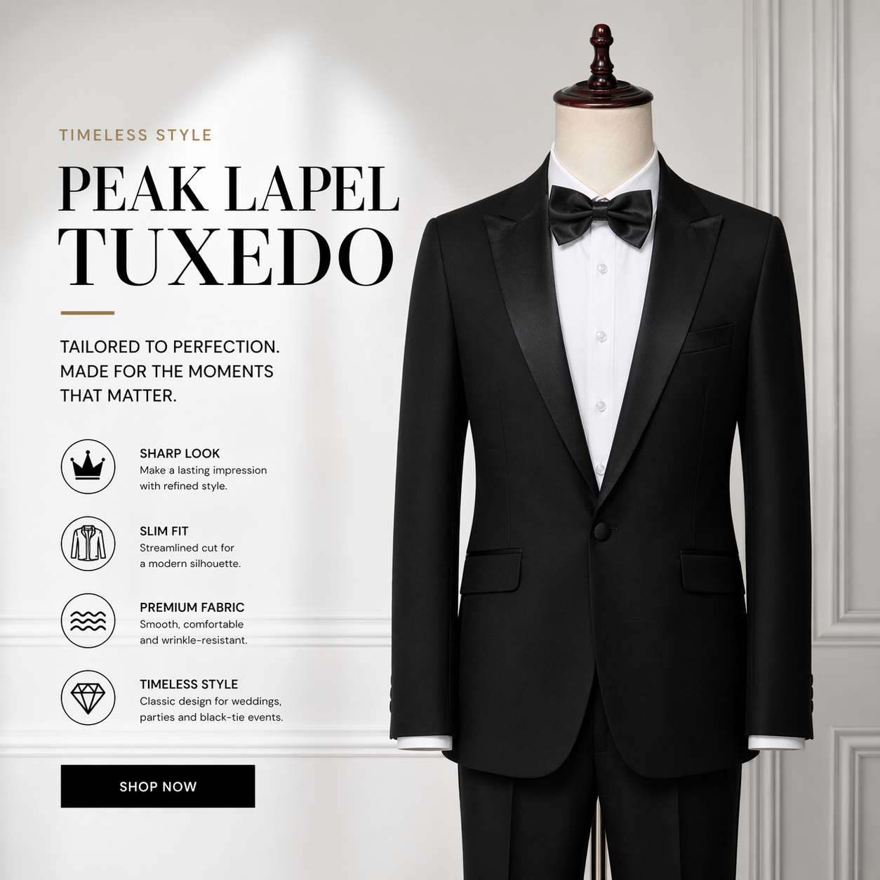 Suit Vibe - Modern Peak Lapel Slim Fit Suit | Professional Business & Wedding 2/4-Piece Set