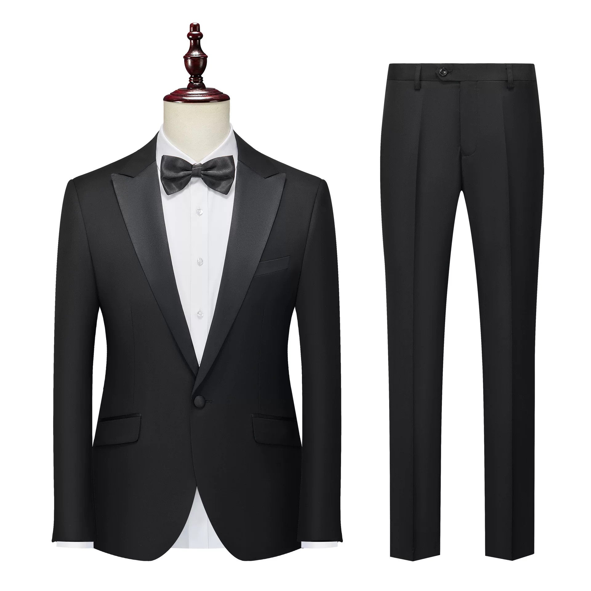 Suit Vibe Men's Slim Fit Tuxedo - Elegant Satin Peak Lapel 2-Piece Suit for Wedding & Prom