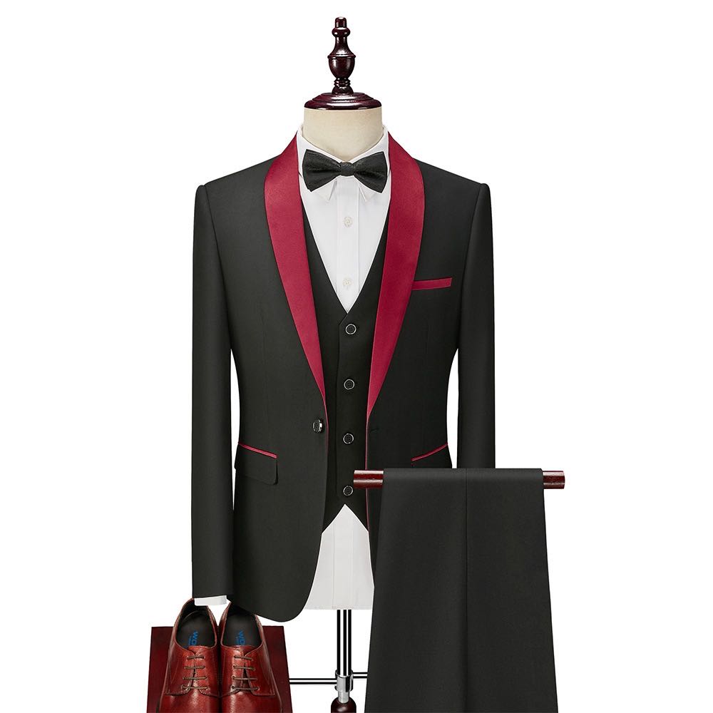 Classic Men's 3-Piece Shawl Lapel Tuxedo Suit - Slim Fit Formal Jacket, Vest & Pants with Free Bow Tie