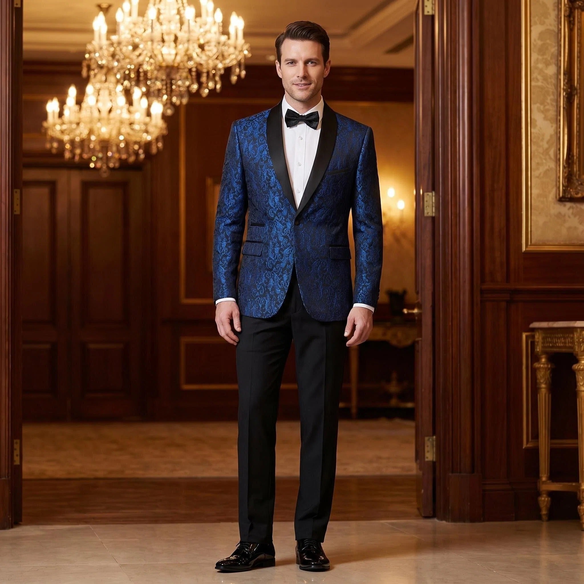 Men's Luxury Paisley Jacquard Tuxedo Suit - Slim Fit Shawl Lapel Floral Blazer & Pants Set for Wedding, Prom, Gala