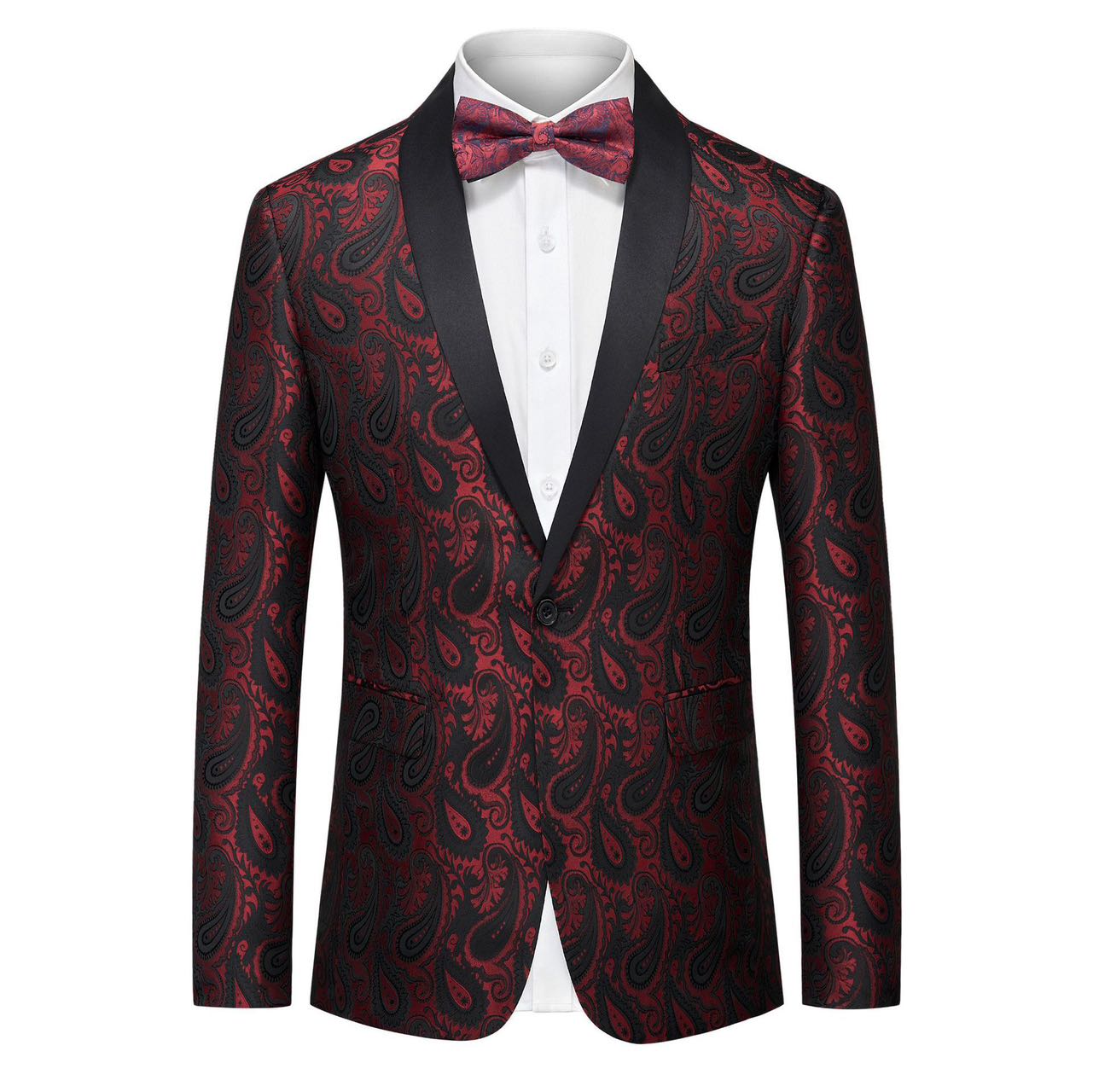 Floral Paisley Dinner Jacket - Elegant Men's Prom & Wedding Blazer (Bow Tie Included)