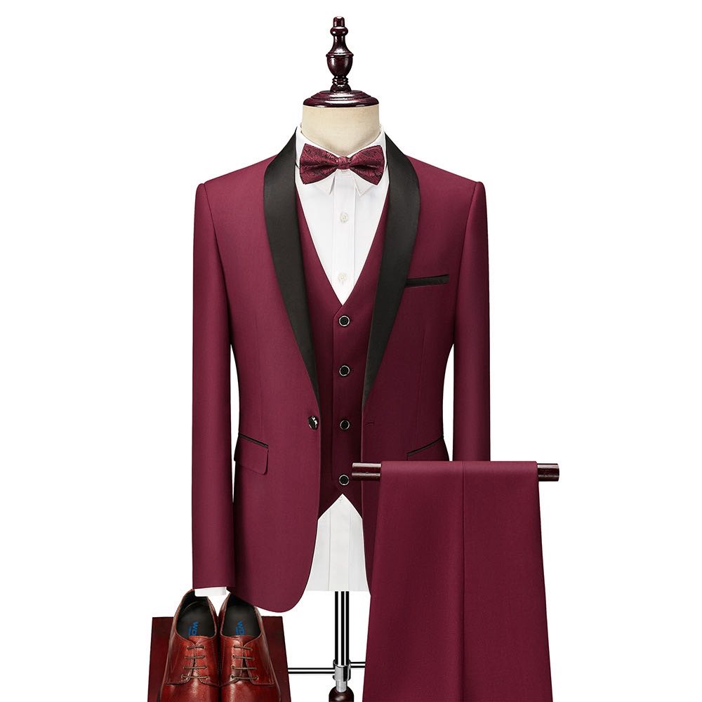 Classic Men's 3-Piece Shawl Lapel Tuxedo Suit - Slim Fit Formal Jacket, Vest & Pants with Free Bow Tie