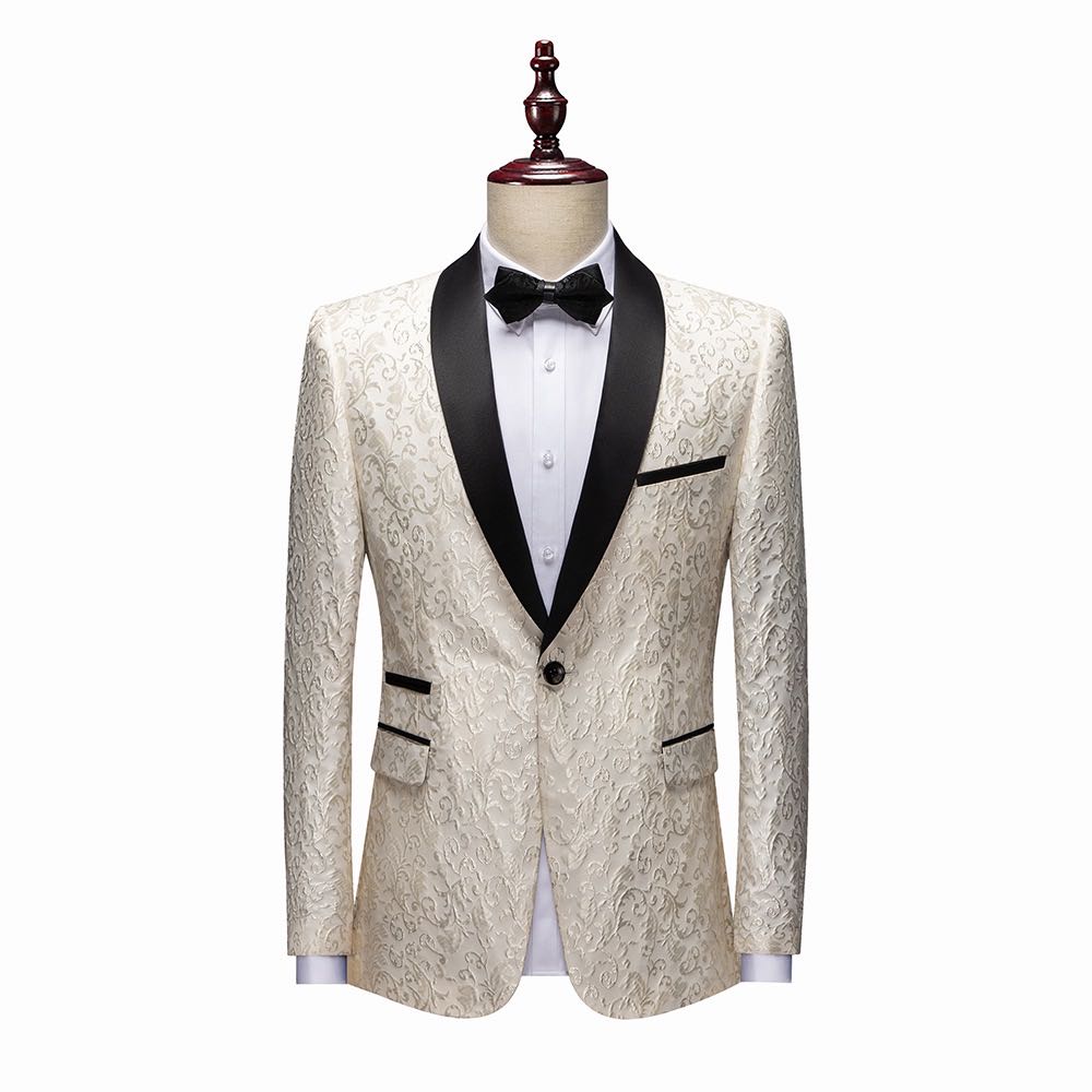 Men's Luxury Paisley Jacquard Tuxedo Suit - Slim Fit Shawl Lapel Floral Blazer & Pants Set for Wedding, Prom, Gala