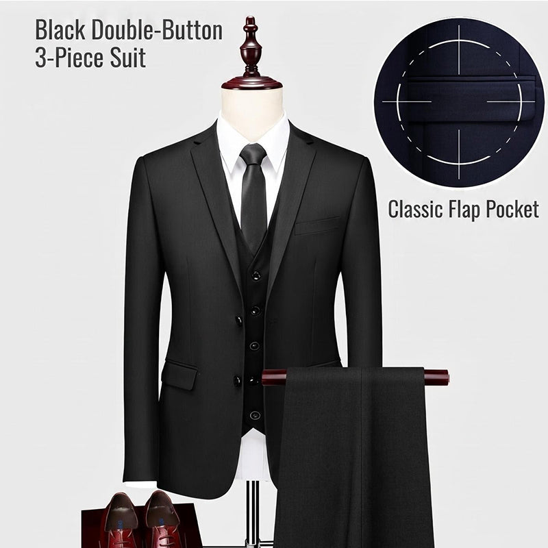Men's Slim Fit 3-Piece Suit - Classic Notch Lapel Wedding & Business Tuxedo Set