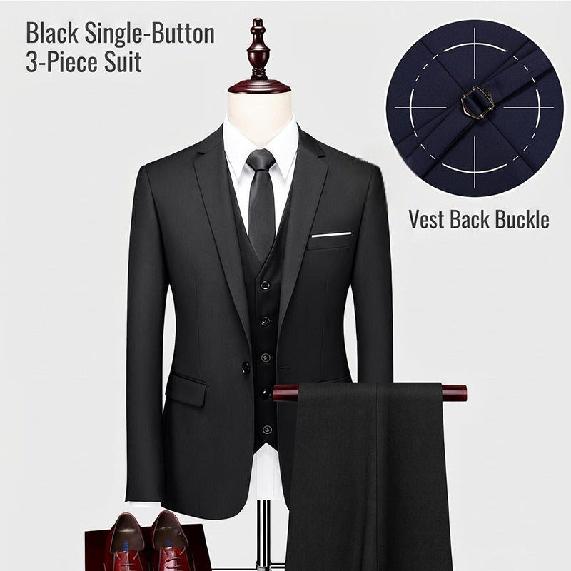 Men's Slim Fit 3-Piece Suit - Classic Notch Lapel Wedding & Business Tuxedo Set