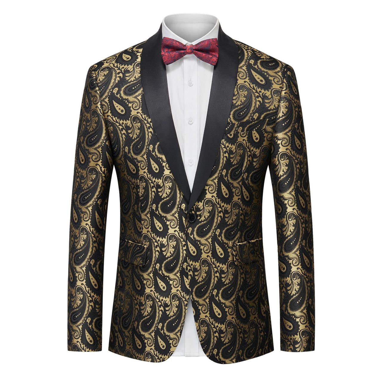 Floral Paisley Dinner Jacket - Elegant Men's Prom & Wedding Blazer (Bow Tie Included)