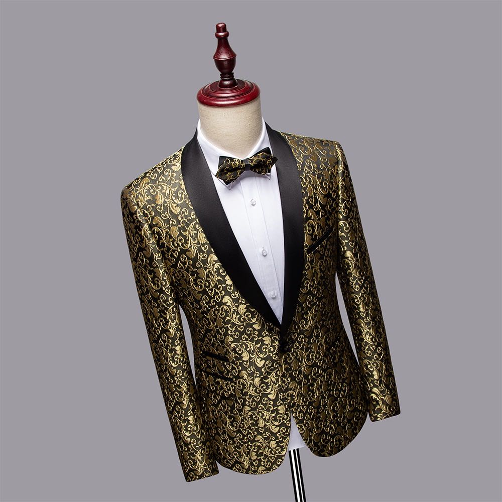 Men's Luxury Paisley Jacquard Tuxedo Suit - Slim Fit Shawl Lapel Floral Blazer & Pants Set for Wedding, Prom, Gala