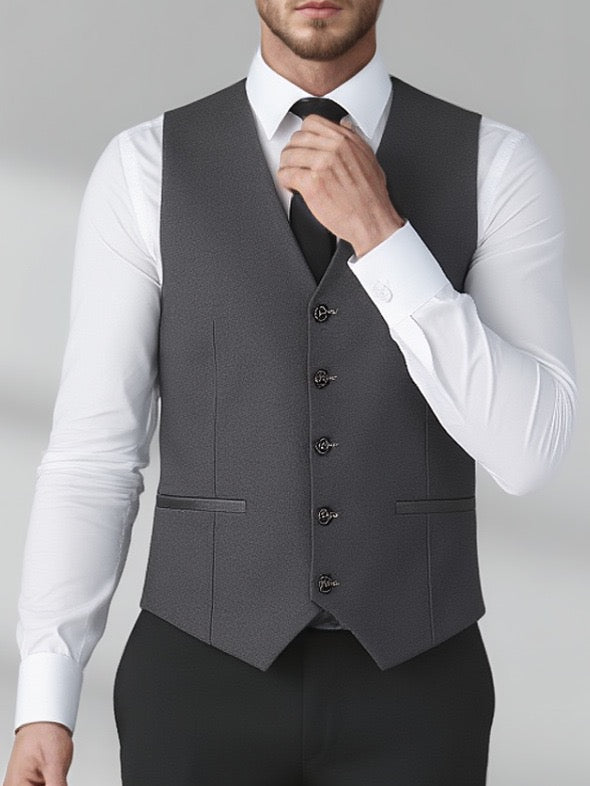 Classic Men's Slim Fit Suit Vest - Premium 5-Button Formal Waistcoat for Wedding & Business