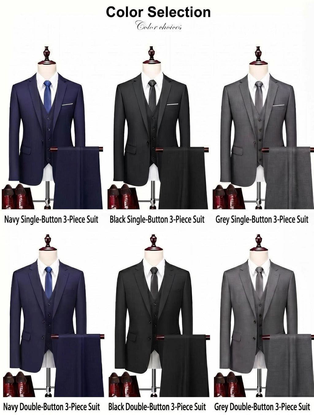 Men's Slim Fit 3-Piece Suit - Classic Notch Lapel Wedding & Business Tuxedo Set