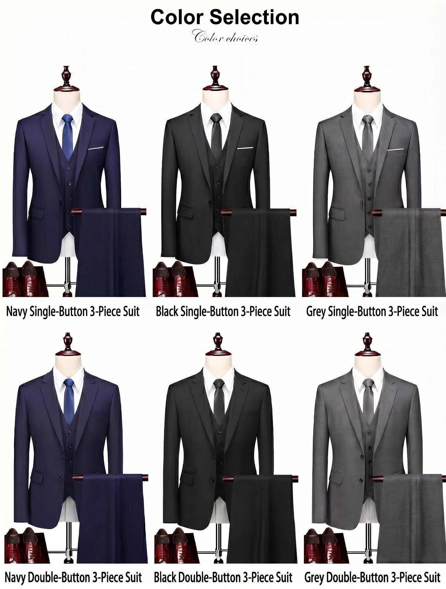 Men's Slim Fit 3-Piece Suit - Classic Notch Lapel Wedding & Business Tuxedo Set