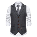 Vintage British Style Men's Plaid Vest - Retro Herringbone Tweed Gilet with Flap Pockets for Groomsmen