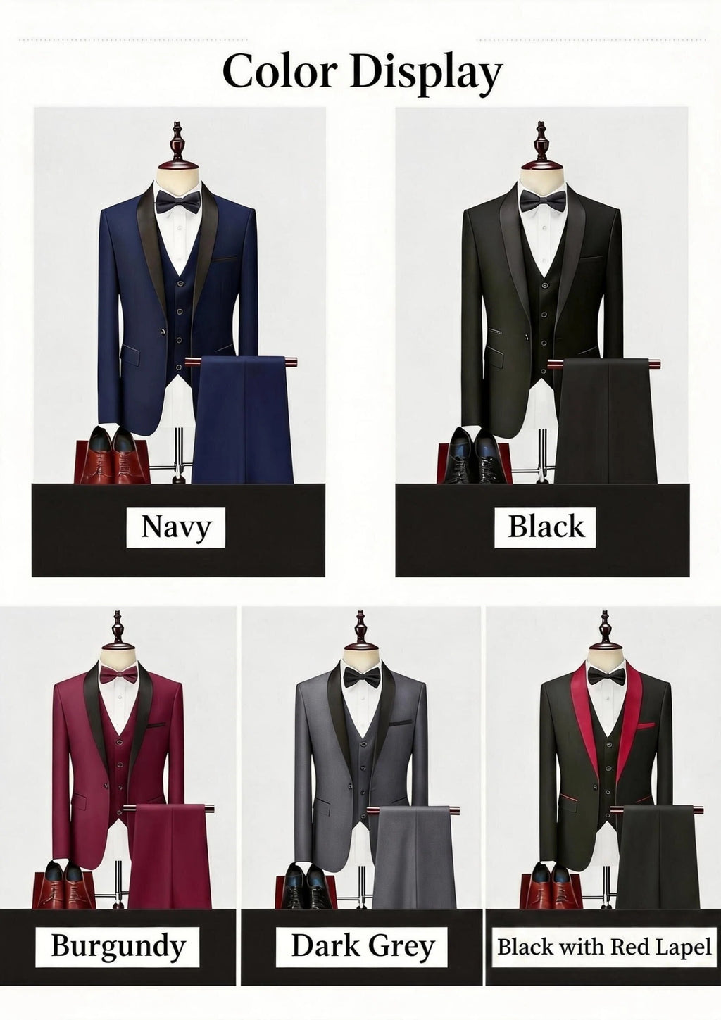 Classic Men's 3-Piece Shawl Lapel Tuxedo Suit - Slim Fit Formal Jacket, Vest & Pants with Free Bow Tie