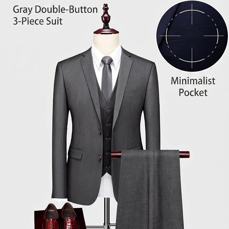 Men's Slim Fit 3-Piece Suit - Classic Notch Lapel Wedding & Business Tuxedo Set