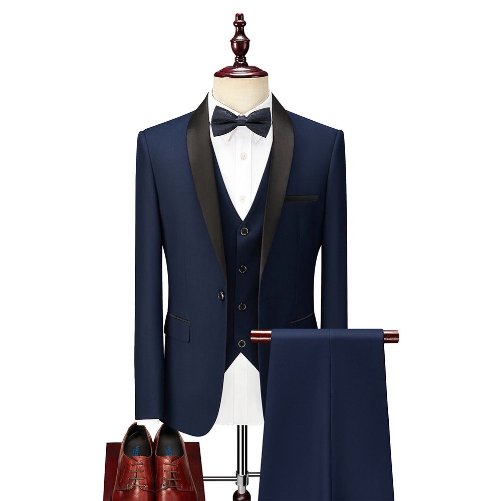Classic Men's 3-Piece Shawl Lapel Tuxedo Suit - Slim Fit Formal Jacket, Vest & Pants with Free Bow Tie