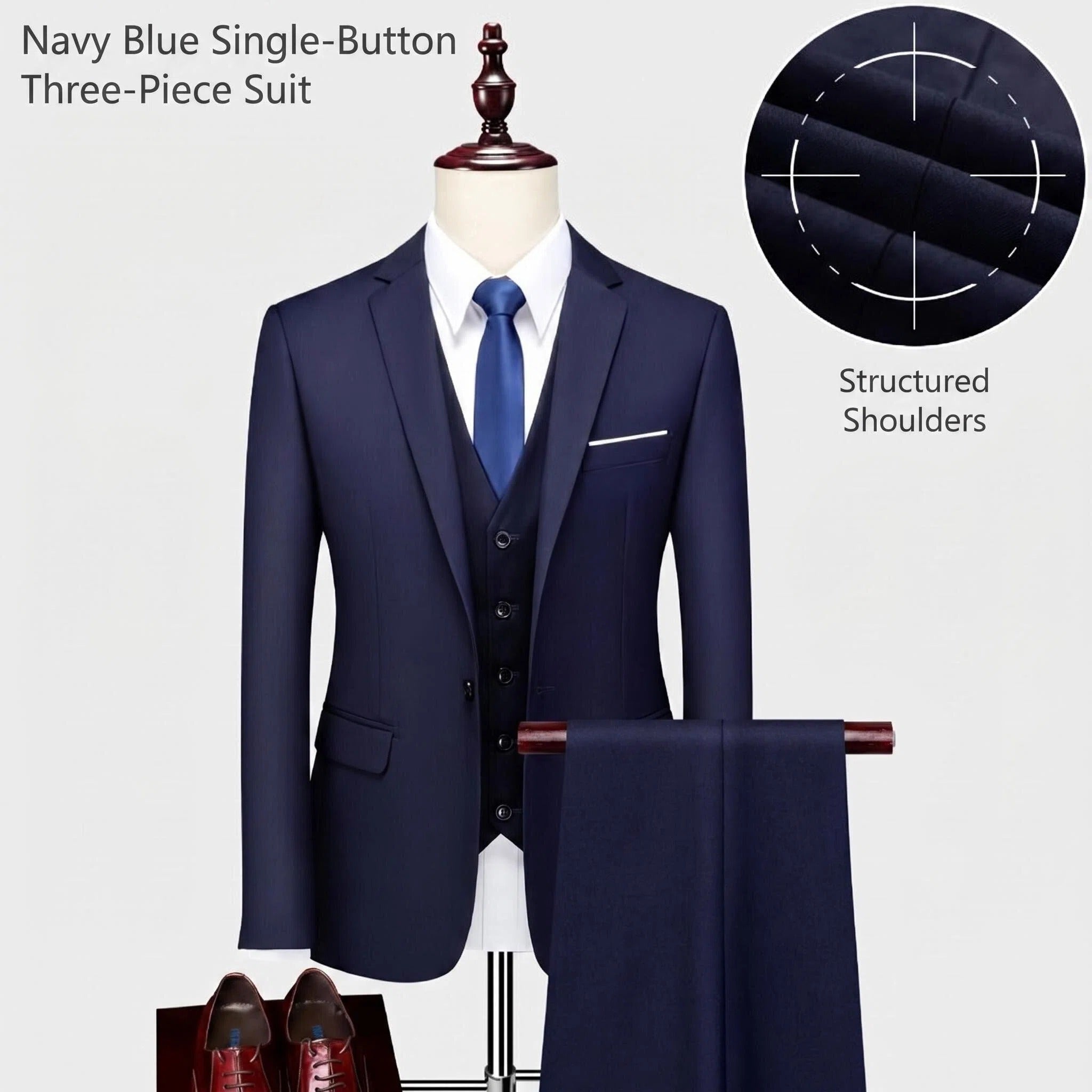 Men's Slim Fit 3-Piece Suit - Classic Notch Lapel Wedding & Business Tuxedo Set