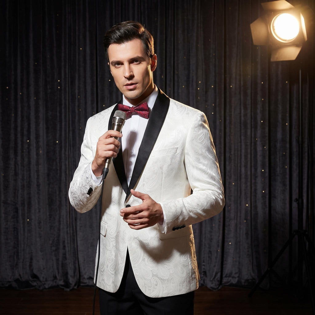 Floral Paisley Dinner Jacket - Elegant Men's Prom & Wedding Blazer (Bow Tie Included)