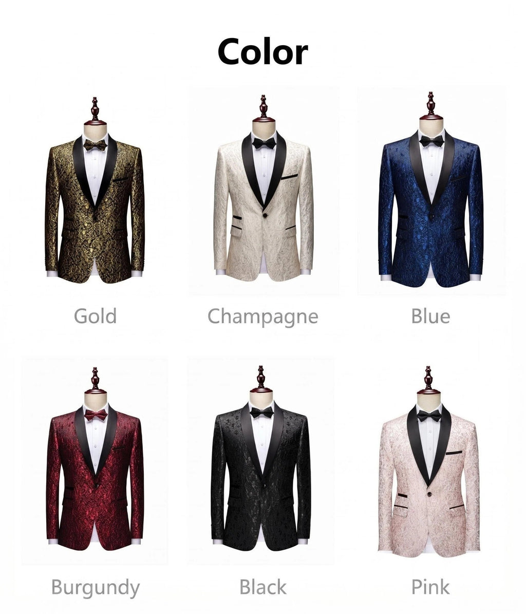 Men's Luxury Paisley Jacquard Tuxedo Suit - Slim Fit Shawl Lapel Floral Blazer & Pants Set for Wedding, Prom, Gala