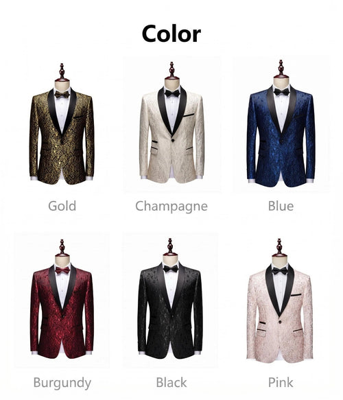 Men's Luxury Paisley Jacquard Tuxedo Suit - Slim Fit Shawl Lapel Floral Blazer & Pants Set for Wedding, Prom, Gala
