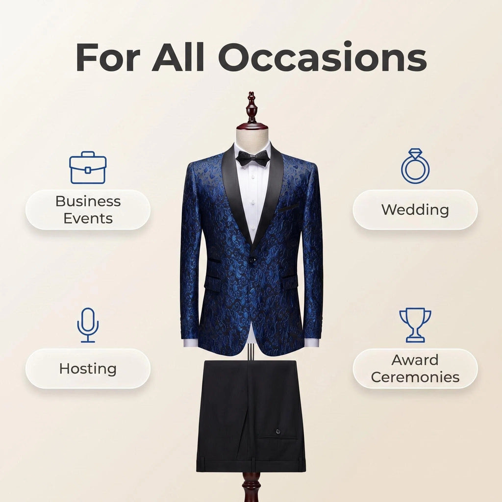 Men's Luxury Paisley Jacquard Tuxedo Suit - Slim Fit Shawl Lapel Floral Blazer & Pants Set for Wedding, Prom, Gala