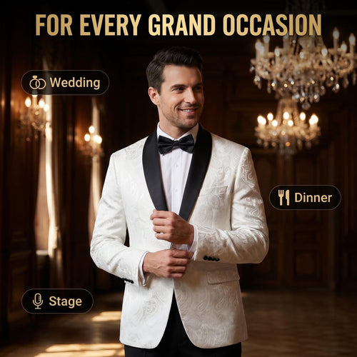 Floral Paisley Dinner Jacket - Elegant Men's Prom & Wedding Blazer (Bow Tie Included)