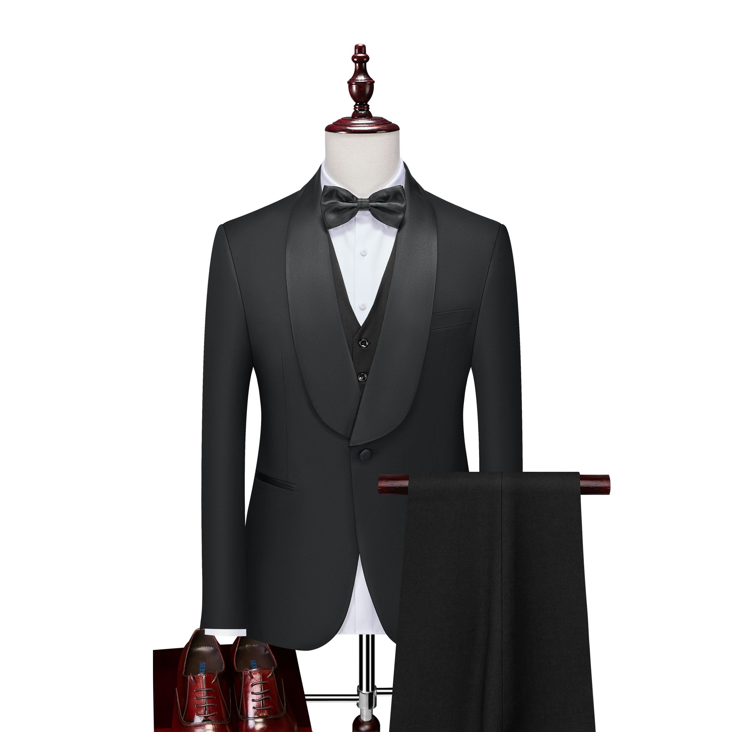 Suit Vibe - Classic Black Shawl Lapel Slim Fit Tuxedo | Formal Gala & Wedding Set