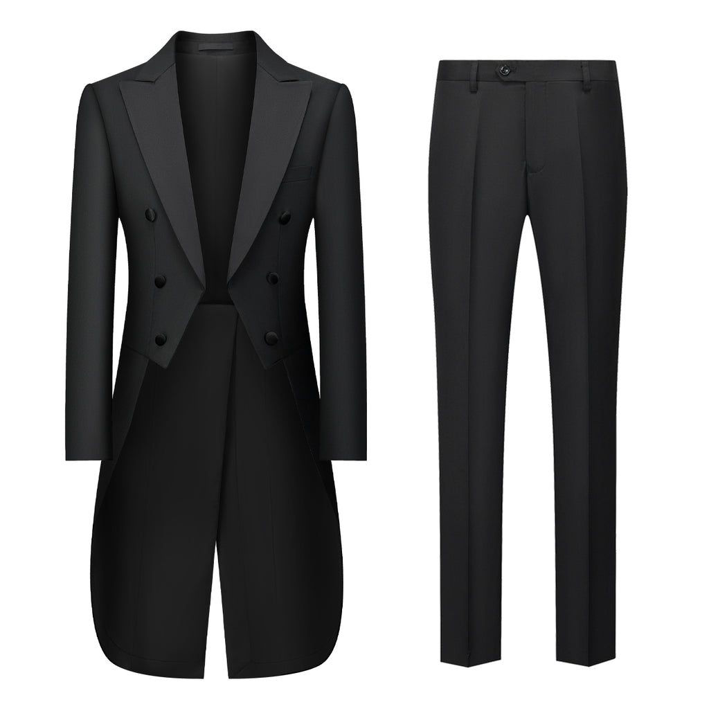 Suit Vibe - Sovereign Black Double-Breasted Tailcoat Set | Peak Lapel Formal Evening Dress for White Tie Events