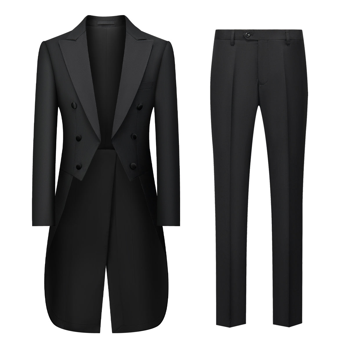 Suit Vibe - Sovereign Black Double-Breasted Tailcoat Set | Peak Lapel Formal Evening Dress for White Tie Events